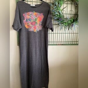 NATURAL LIFE Gray run knit Dress with Colorful Floral Design size small